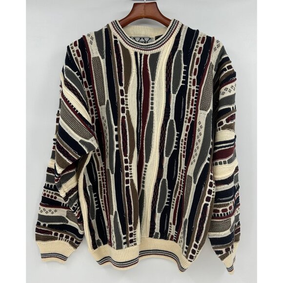 XX STAT Other - Vintage 90’s Mens XL Coogi-STYLE 3D Knit Sweater Biggie Cosby Y2K Hip Hop
